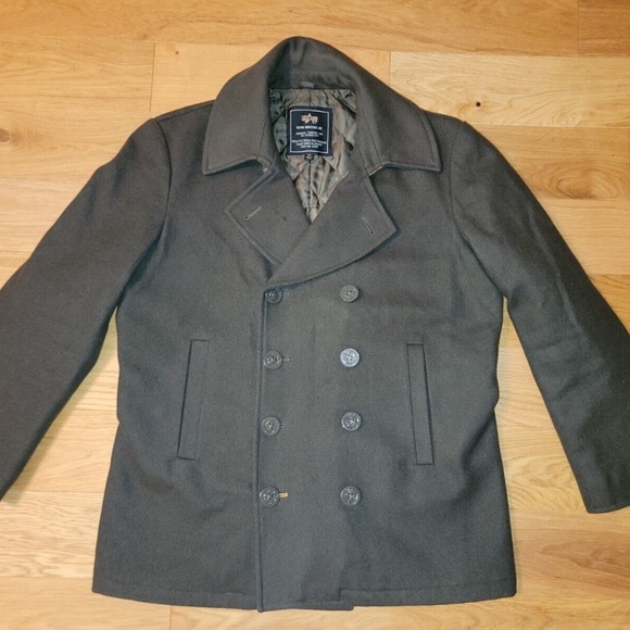 Vintage Alpha Industries Men's Wool Blend Classic Fit Army Green Peacoat - 2XL - Picture 1 of 5